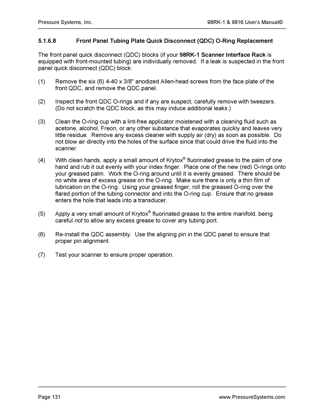 Pressure Systems user manual Pressure Systems, Inc 98RK-1 & 9816 User’s Manual 