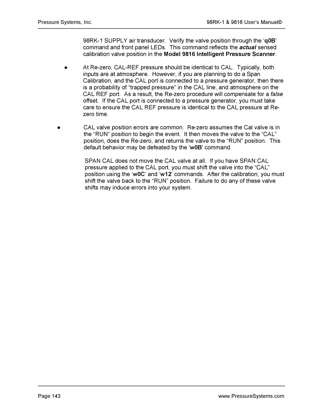 Pressure Systems user manual Pressure Systems, Inc 98RK-1 & 9816 User’s Manual 