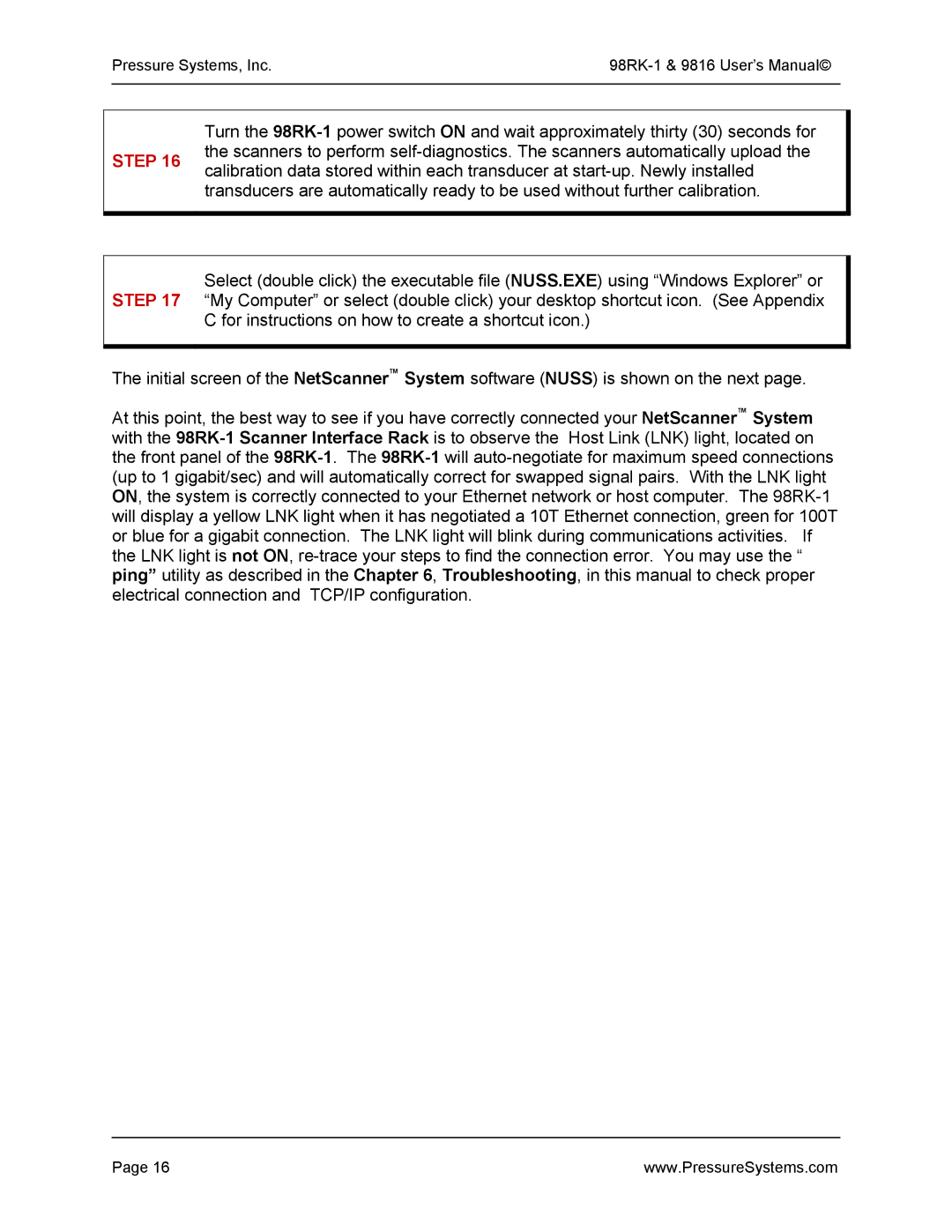 Pressure Systems user manual Pressure Systems, Inc 98RK-1 & 9816 User’s Manual 