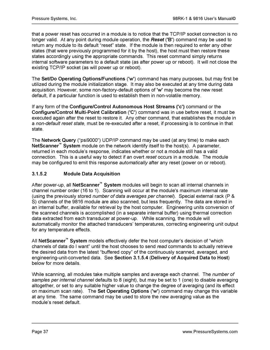 Pressure Systems 98RK-1 user manual Module Data Acquisition 