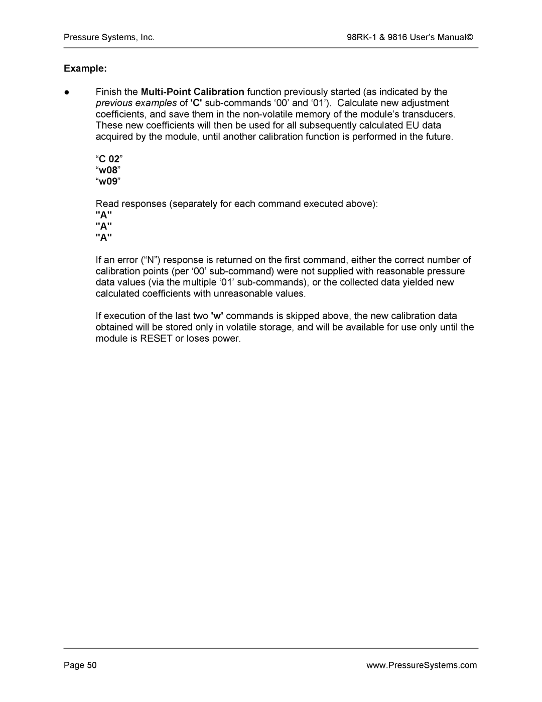 Pressure Systems 98RK-1 user manual 02 w08 w09 