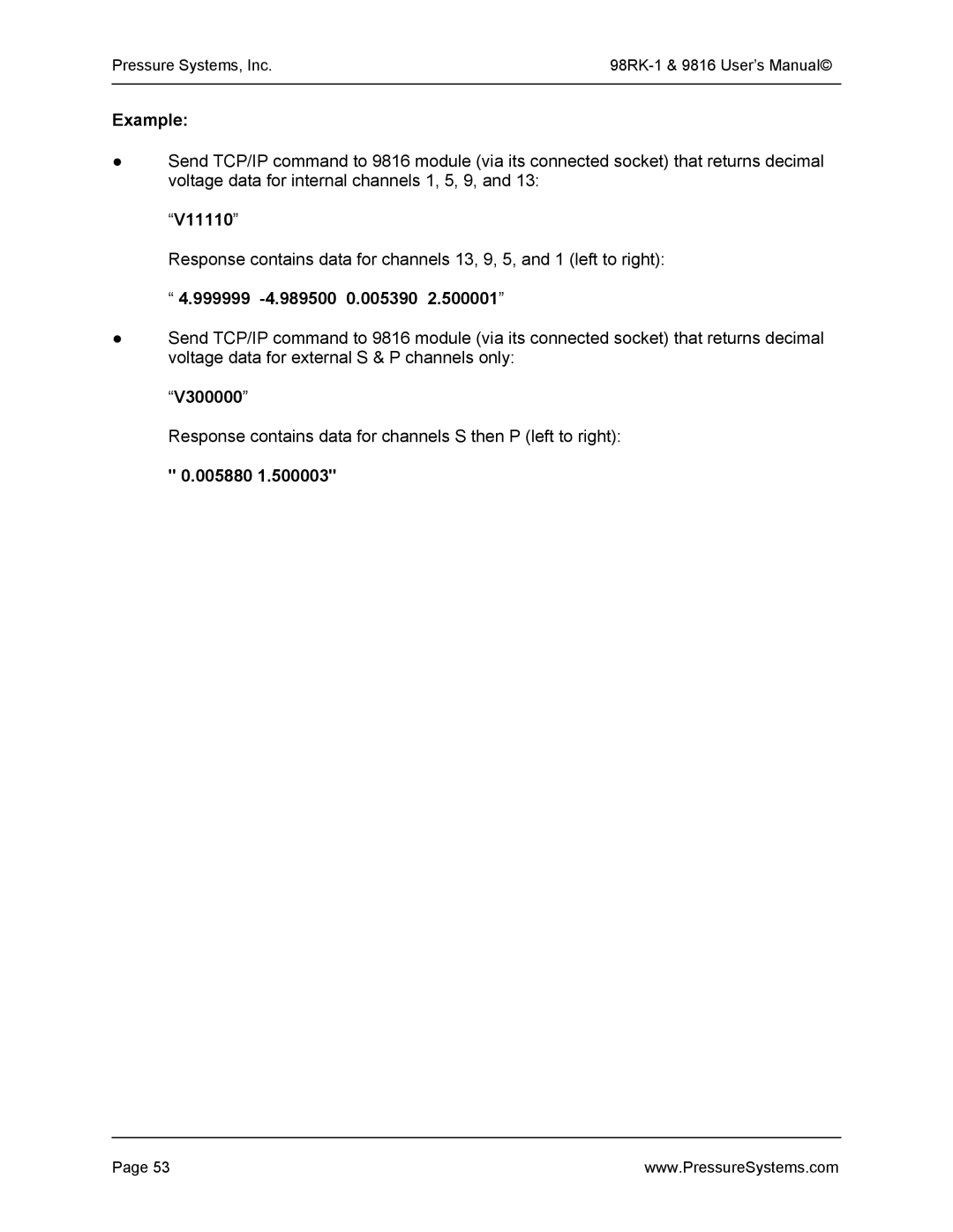 Pressure Systems 98RK-1 user manual V11110, V300000, 005880 