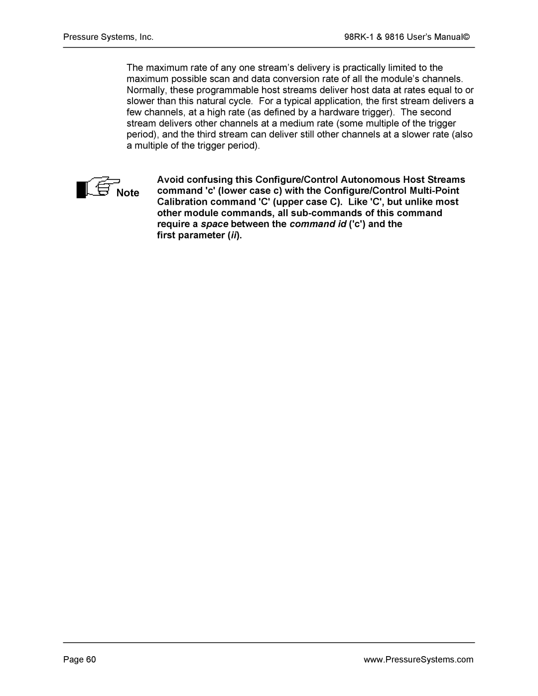 Pressure Systems user manual Pressure Systems, Inc 98RK-1 & 9816 User’s Manual 