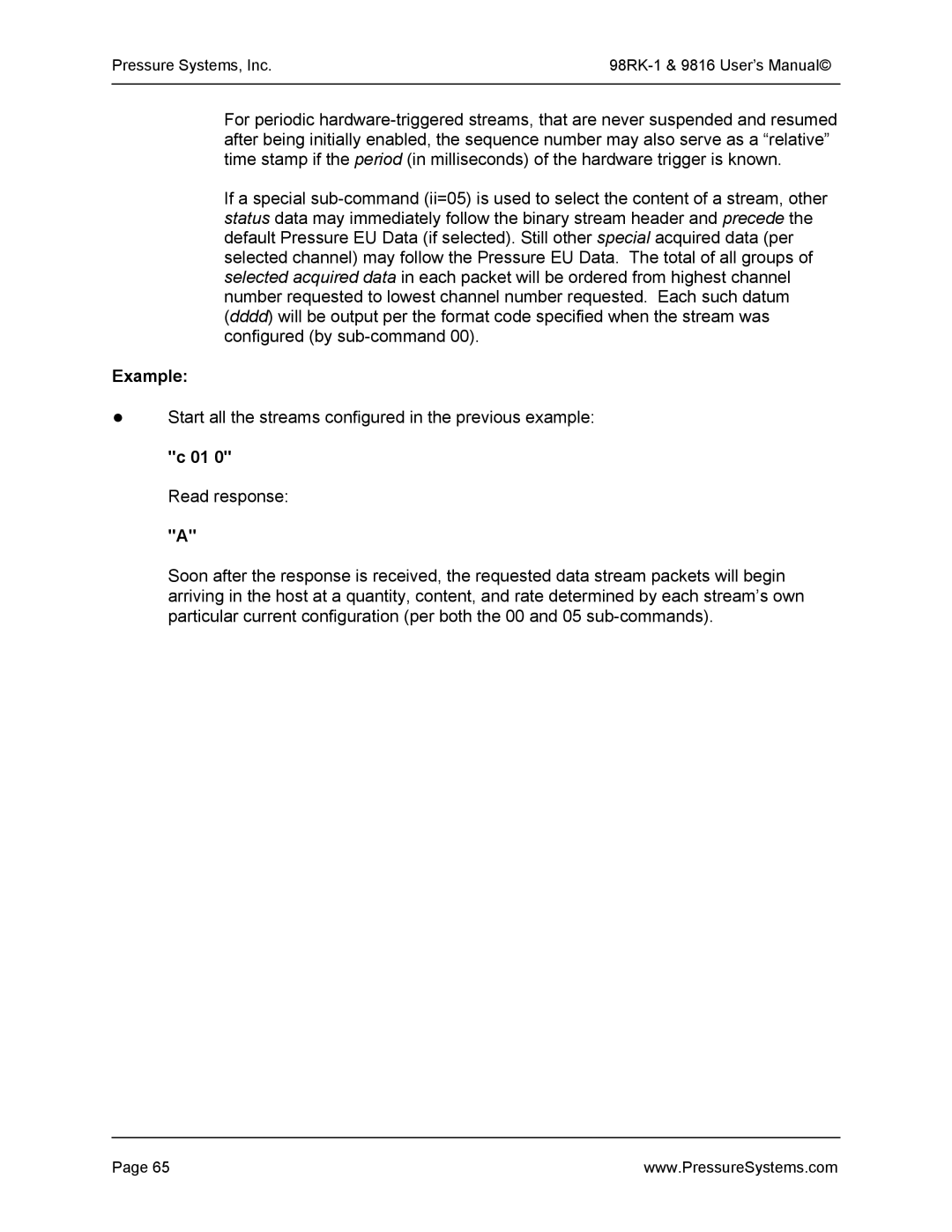 Pressure Systems 98RK-1 user manual Example 