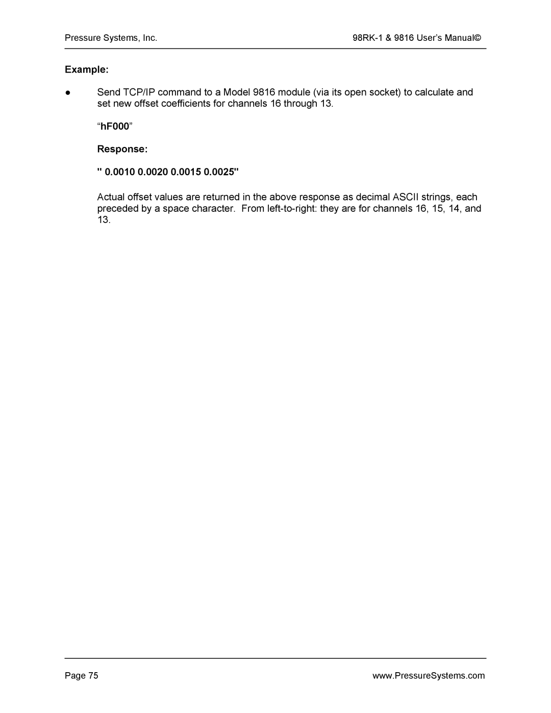 Pressure Systems 98RK-1 user manual HF000 Response 0010 0.0020 0.0015 