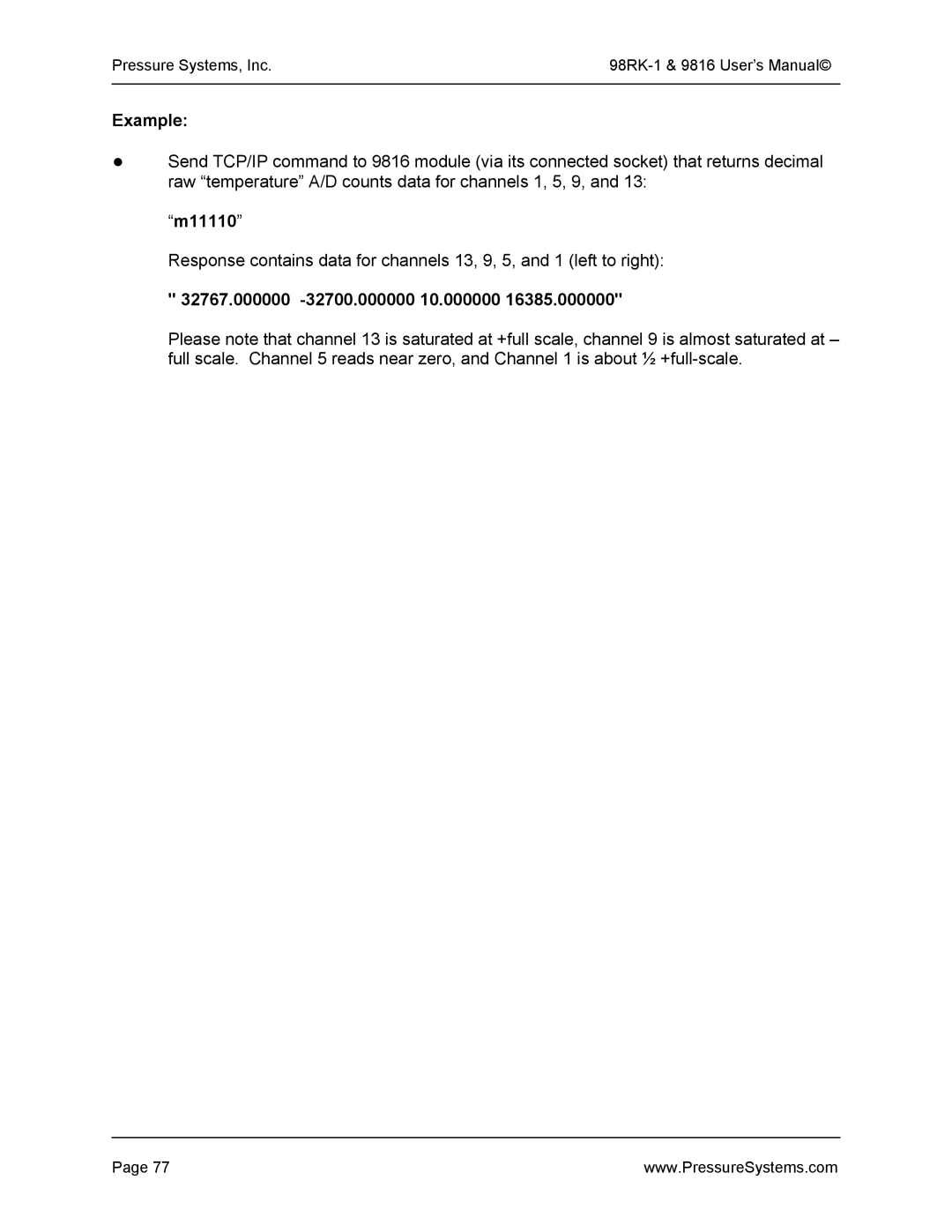 Pressure Systems 98RK-1 user manual M11110, 32767.000000 -32700.000000 10.000000 