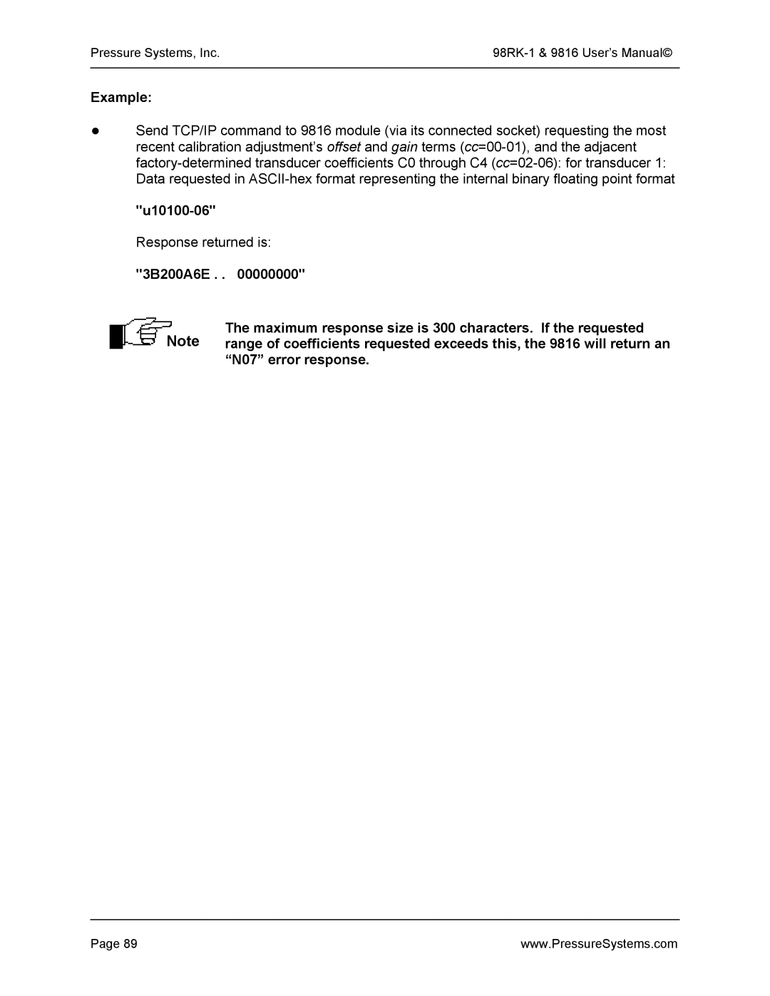 Pressure Systems 98RK-1 user manual Example 