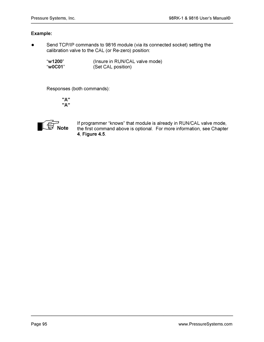 Pressure Systems 98RK-1 user manual W1200, W0C01 