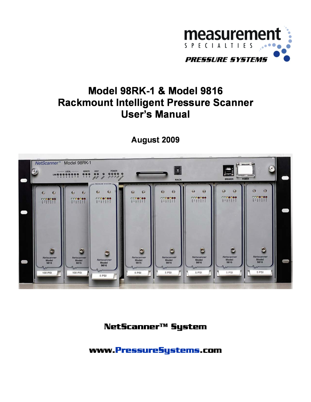 Pressure Systems user manual Model 98RK-1 & Model Rackmount Intelligent Pressure Scanner, User’s Manual 