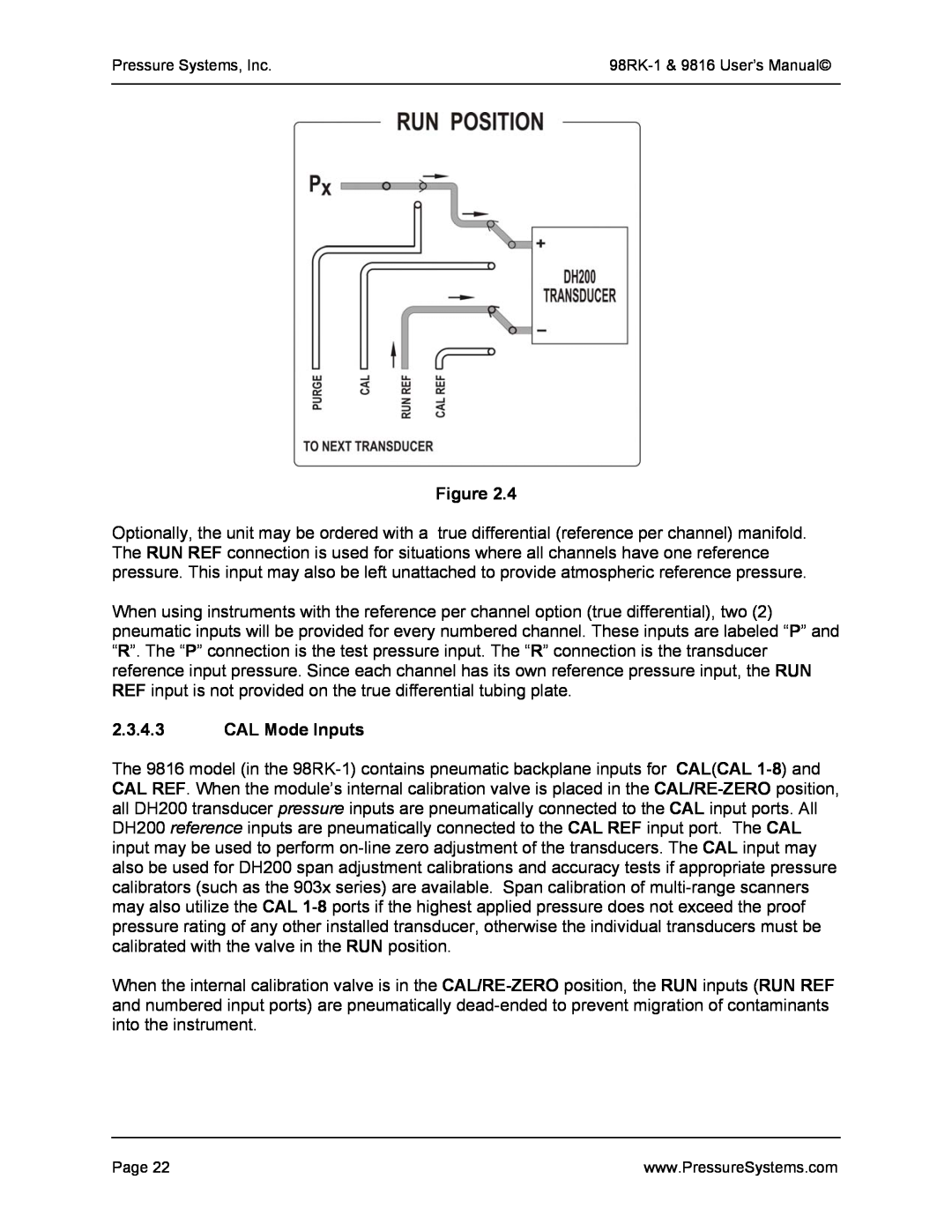 Pressure Systems 98RK-1 user manual CAL Mode Inputs 