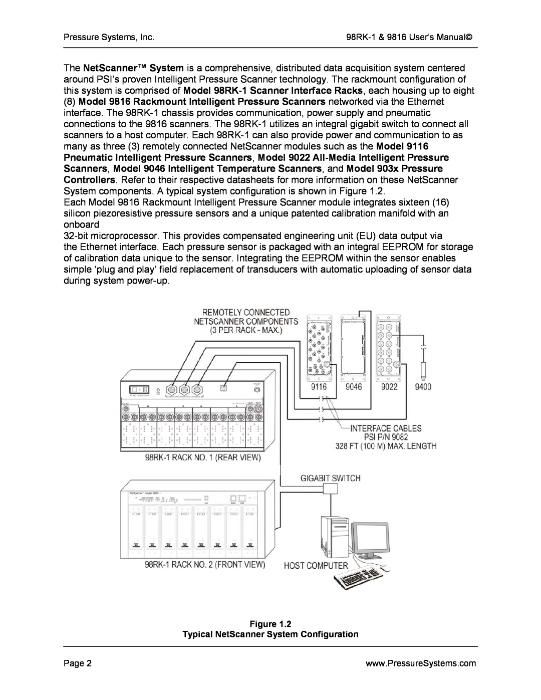 Pressure Systems 98RK-1 user manual Typical NetScanner System Configuration 