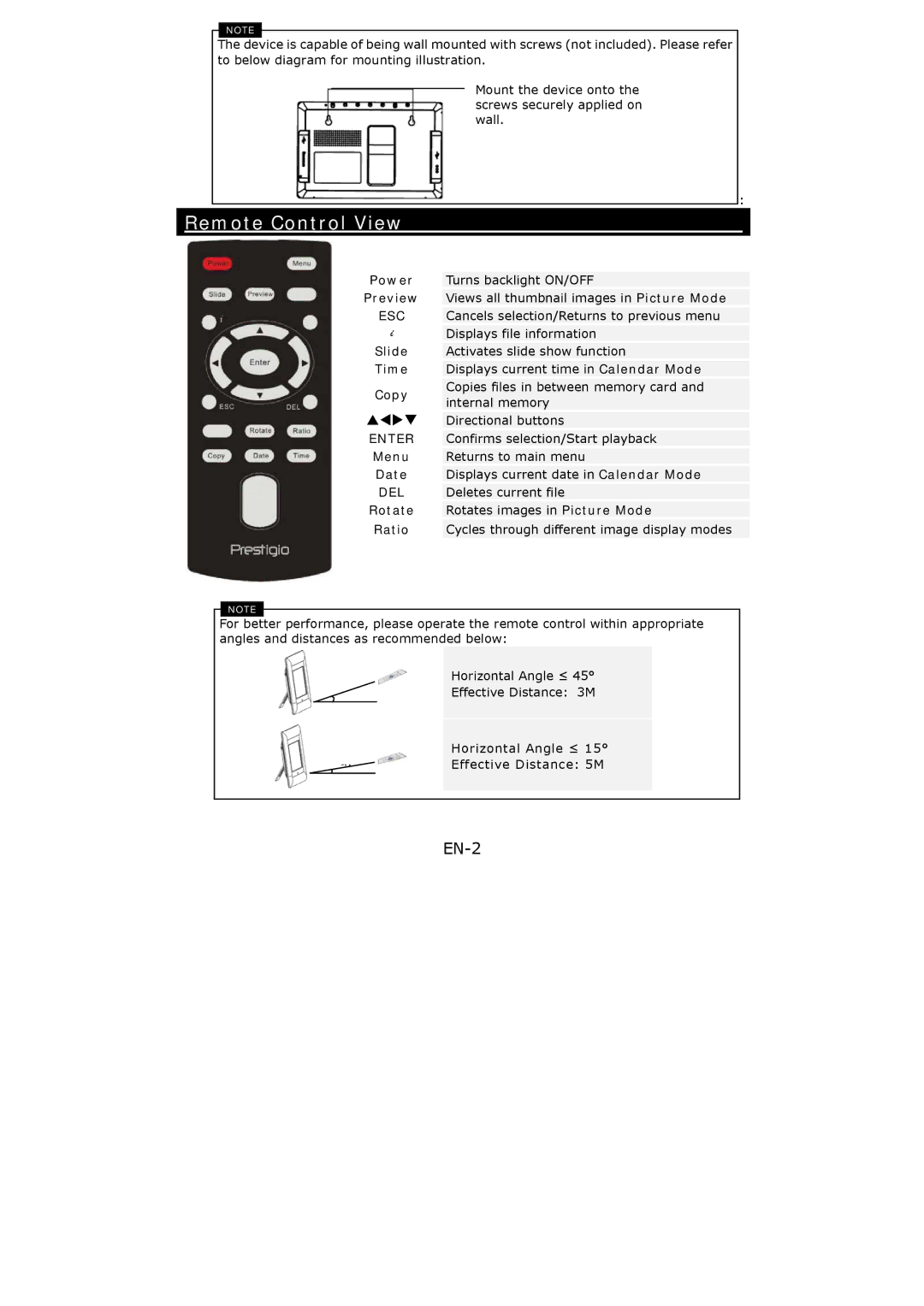 Prestigio 107 user manual Remote Control View, EN-2 