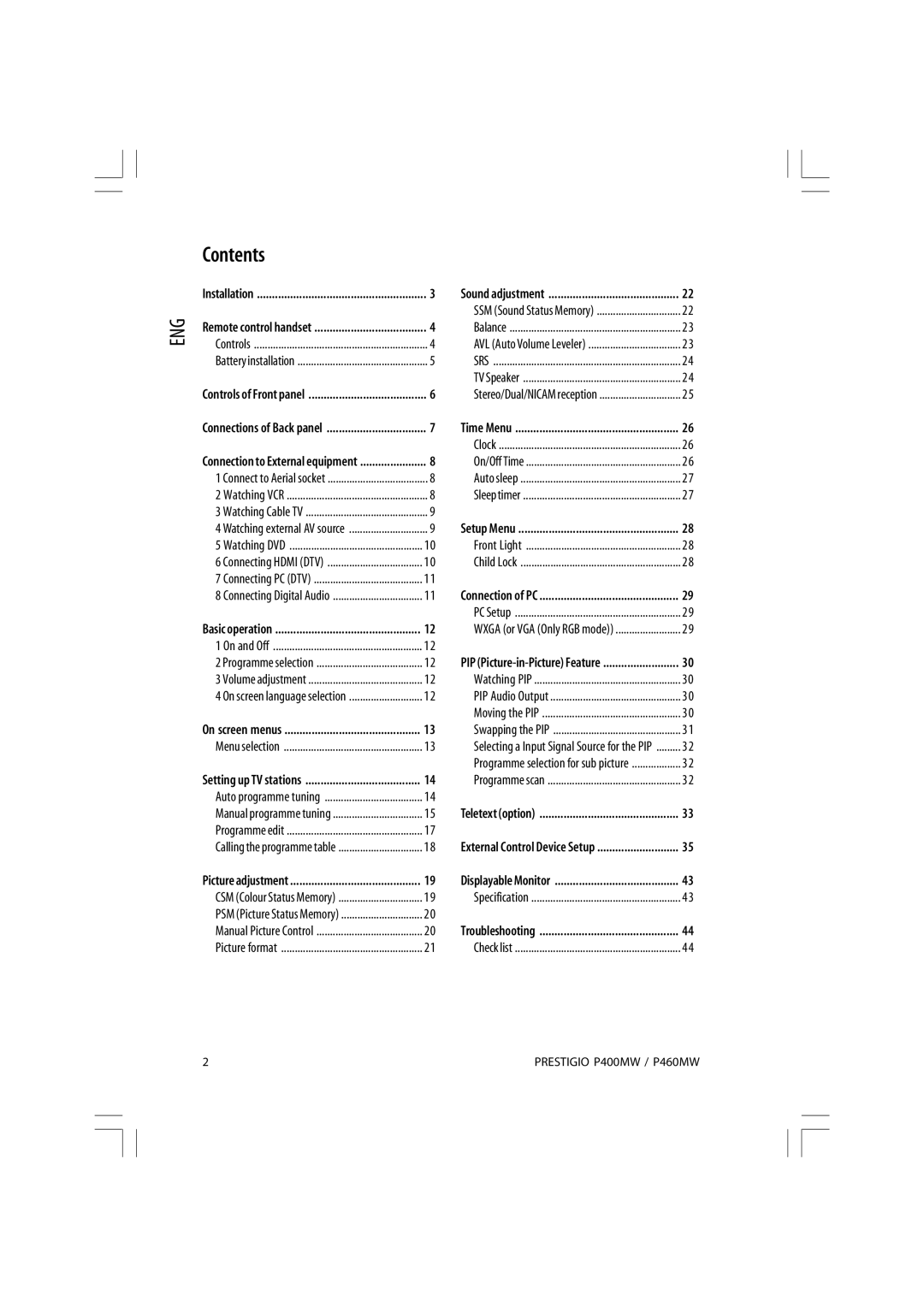 Prestigio P460MW, P400MW owner manual Contents 