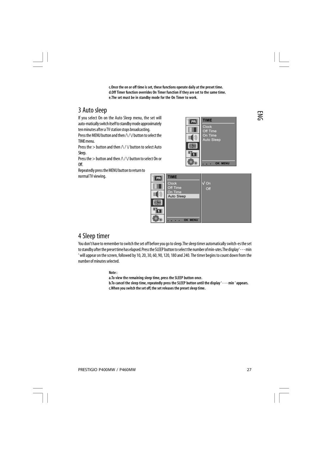 Prestigio P400MW, P460MW owner manual Auto sleep, Sleep timer 