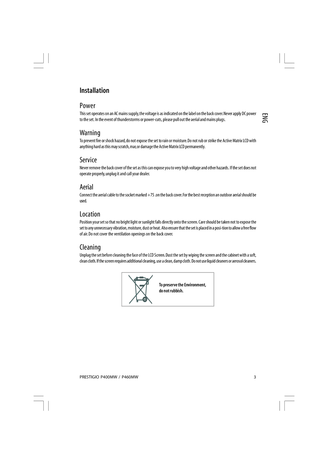 Prestigio P400MW, P460MW owner manual Installation 