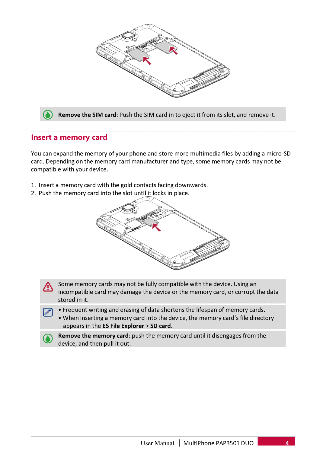 Prestigio PER3162 user manual Insert a memory card 