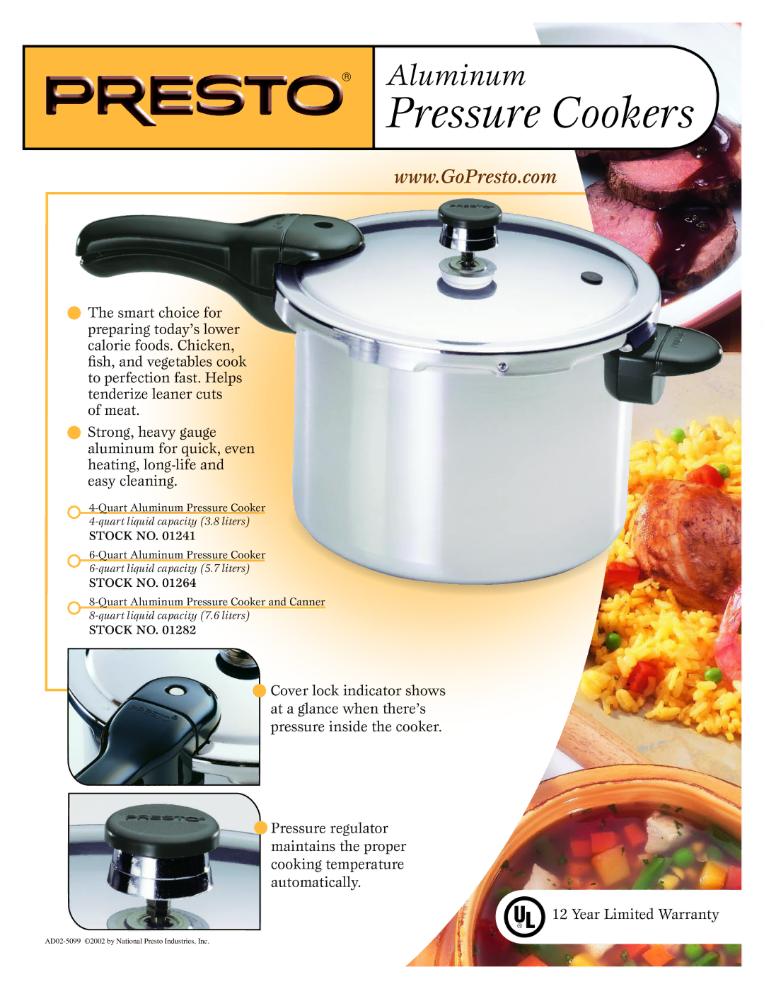 Presto 01264, 01282, 01241 warranty Pressure Cookers 