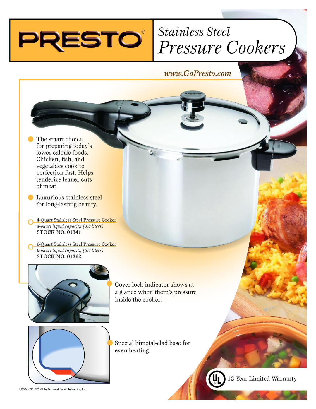 Presto 01341, 01362 warranty Pressure Cookers 