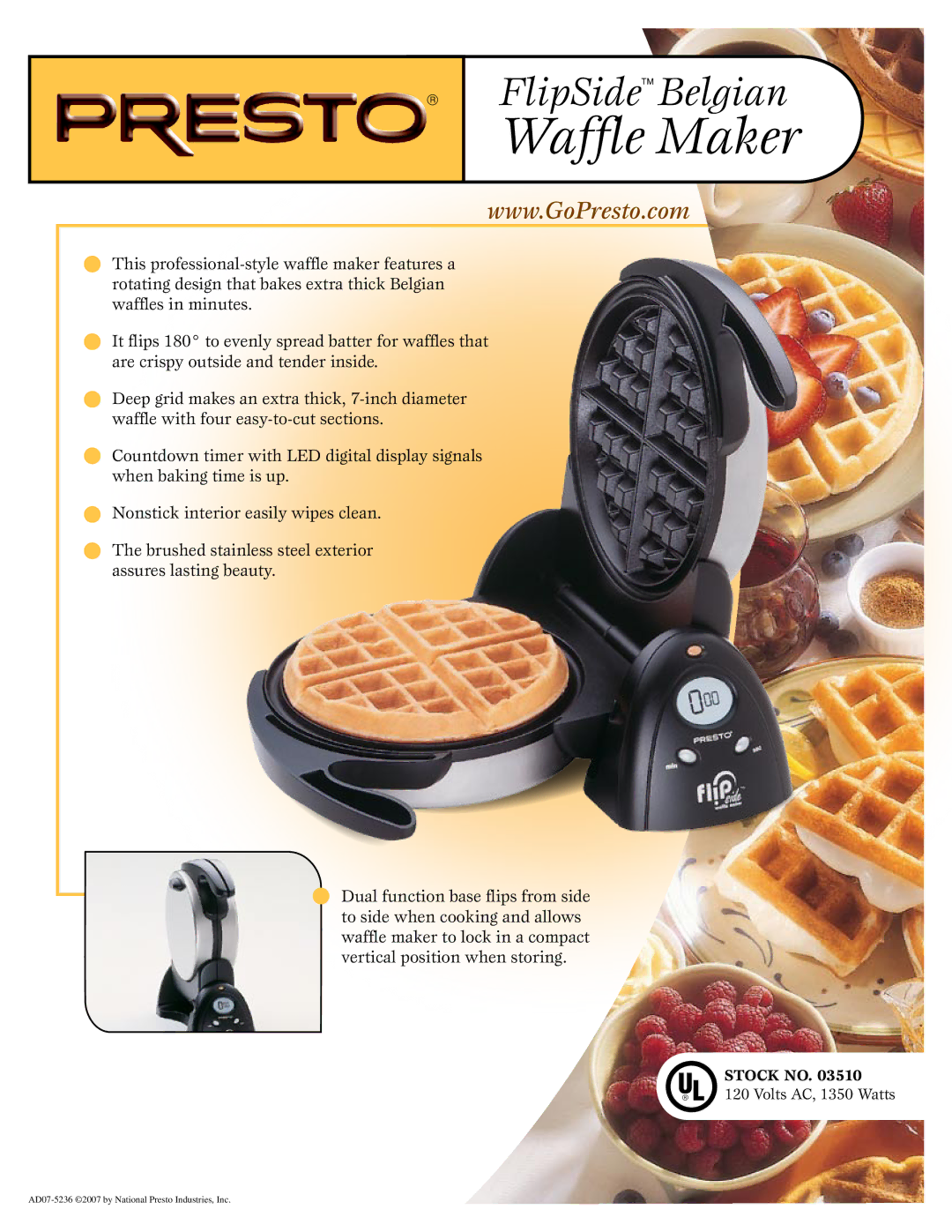 Presto 03510 manual Waffle Maker 