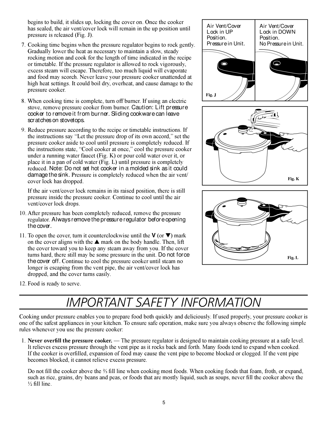 Presto 1282, 1241, 1362, 1264, 1341 manual Important Safety Information, Fig. J 