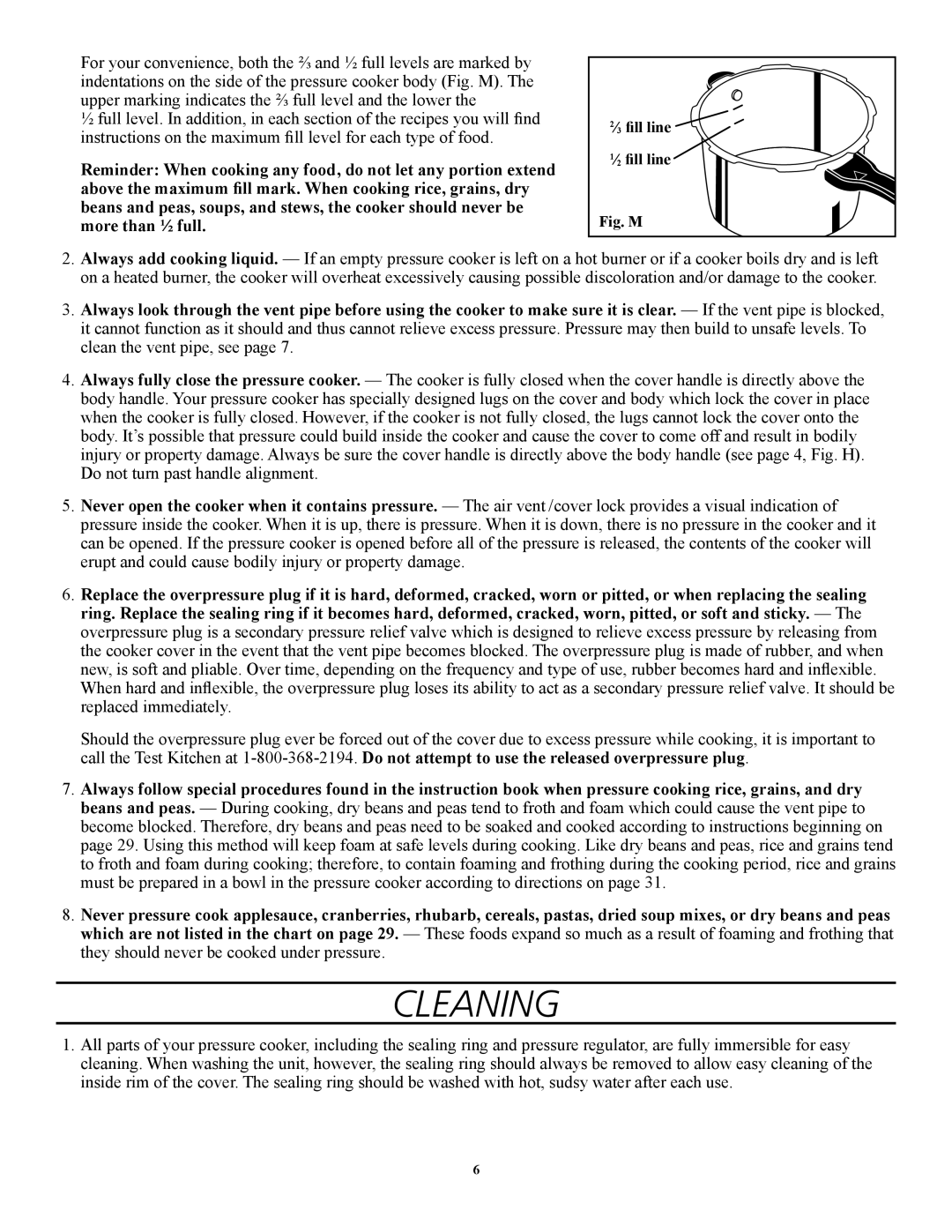 Presto 1241, 1282, 1362, 1264, 1341 manual Cleaning, Fig. M 