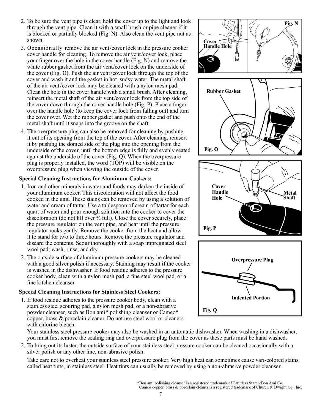 Presto 1362, 1282, 1241, 1264, 1341 manual Special Cleaning Instructions for Aluminum Cookers 