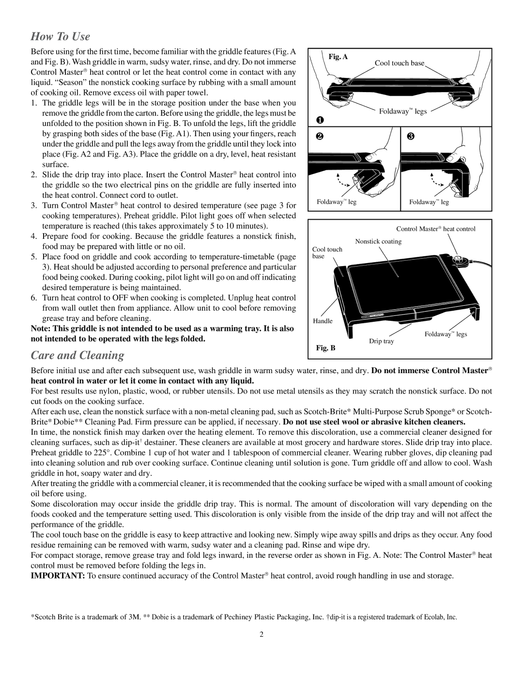 Presto Cool Touch Electric Foldaway Griddle manual How To Use, Care and Cleaning 