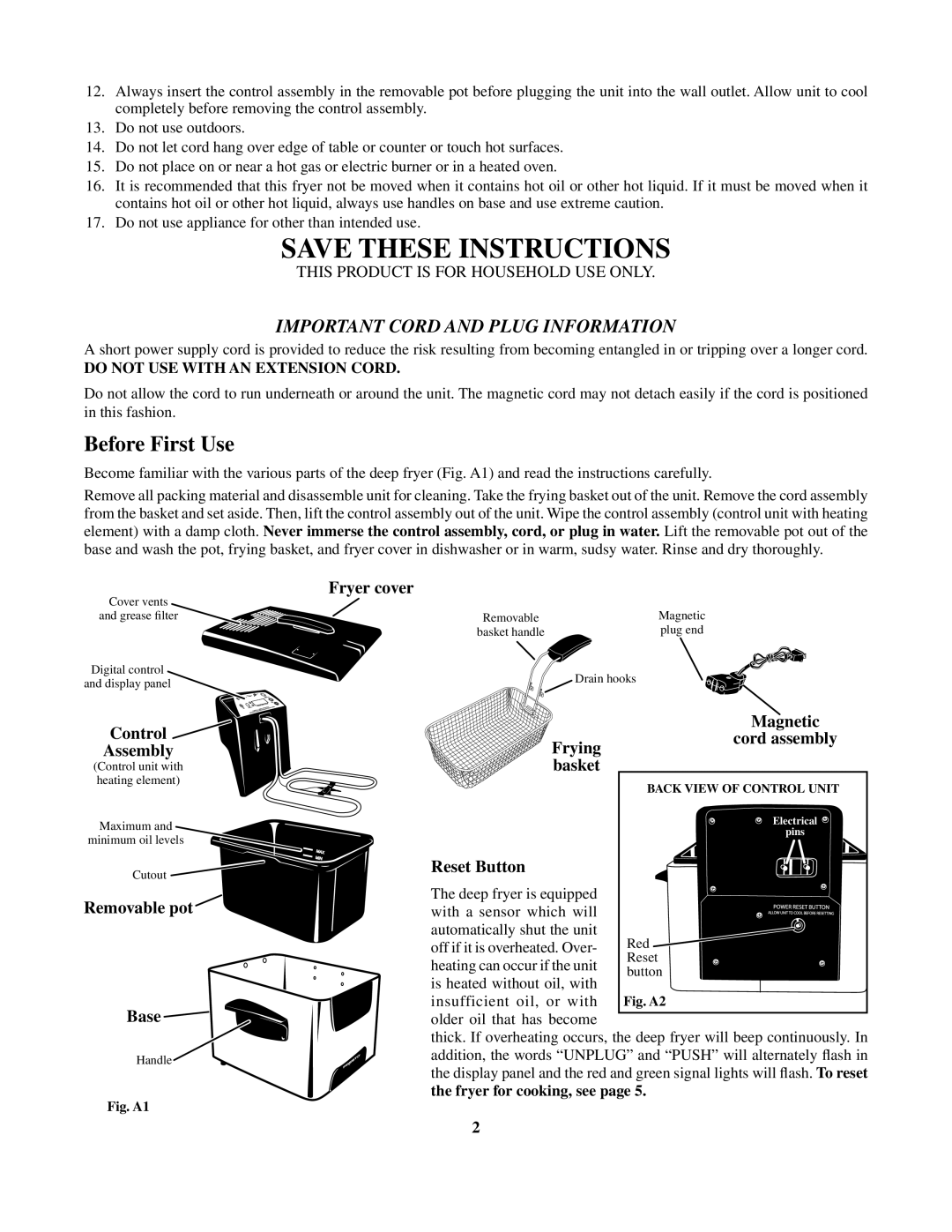 Presto Digital ProFry manual Before First Use, Important Cord and Plug Information 