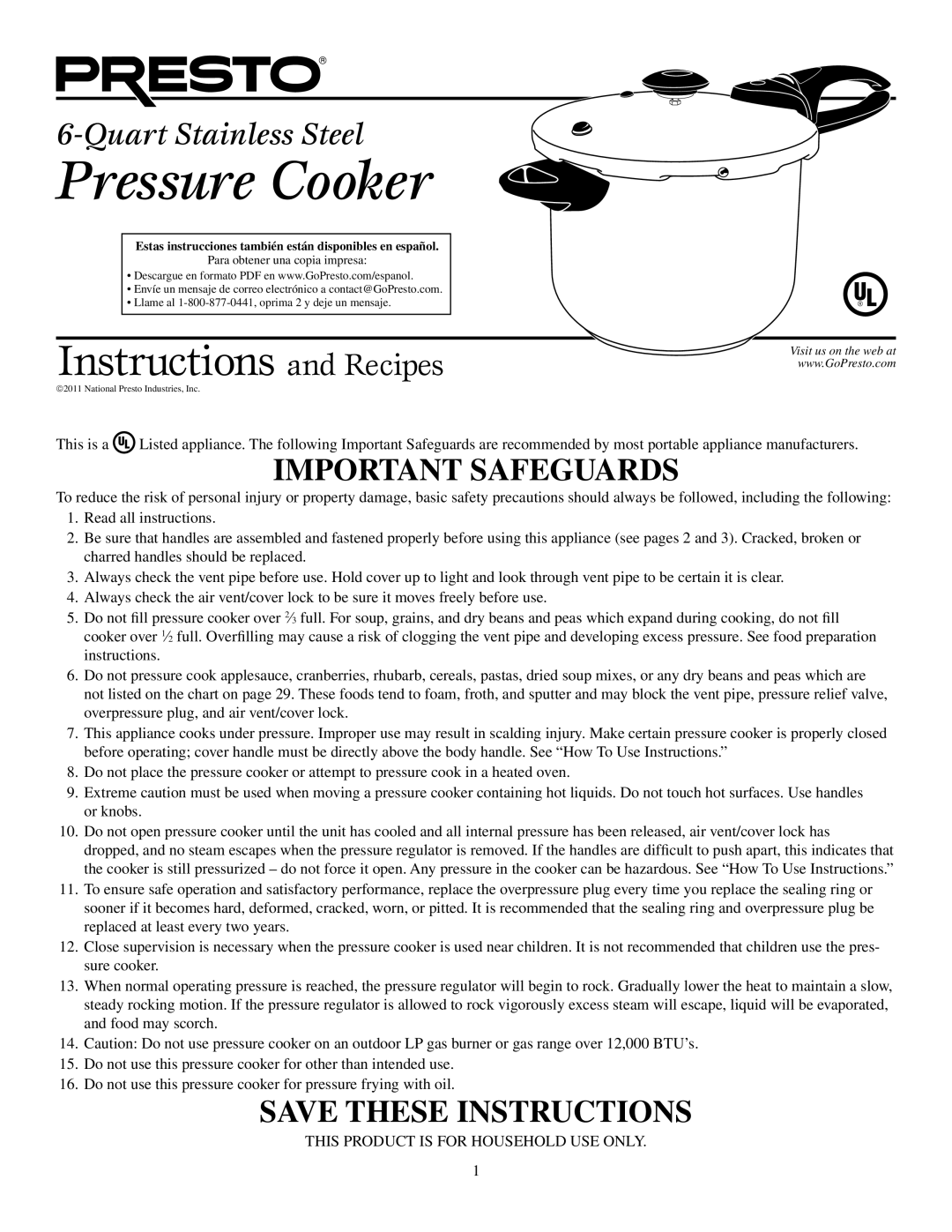 Presto Electric Pressure Cooker manual 