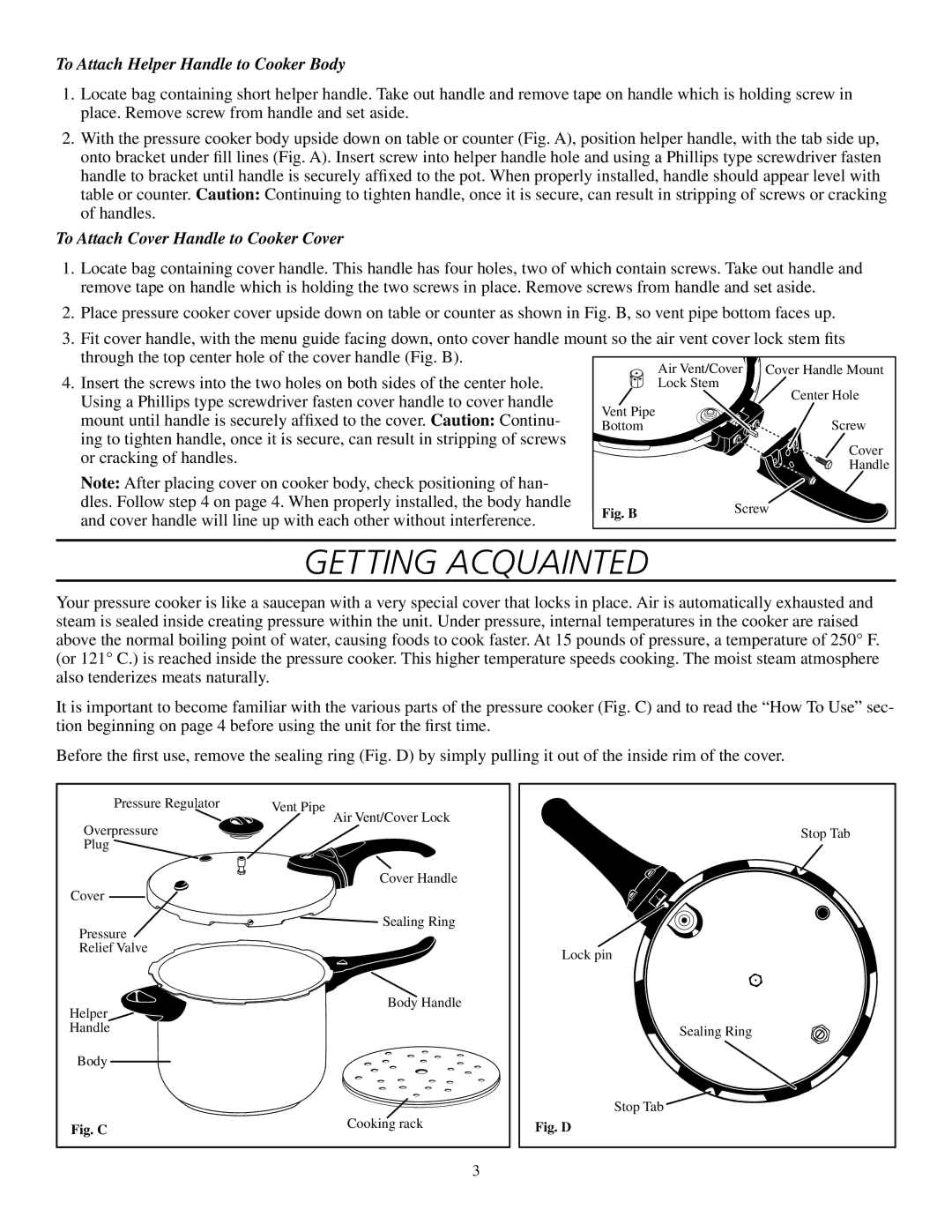 Presto Electric Pressure Cooker manual Getting Acquainted, To Attach Helper Handle to Cooker Body 