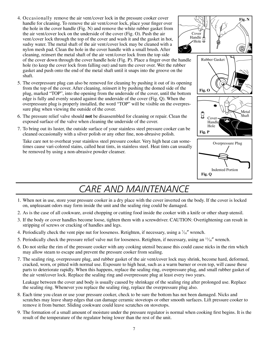 Presto Electric Pressure Cooker manual Care and Maintenance, Fig. N 