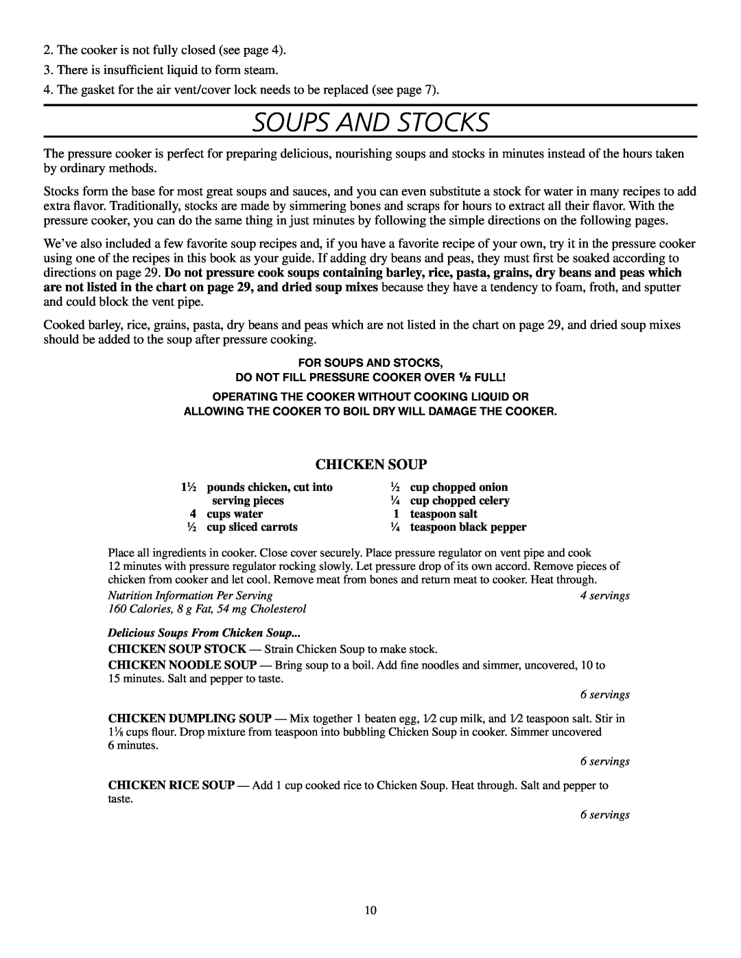 Presto Electric Pressure Cooker manual Soups and Stocks, Chicken Soup 