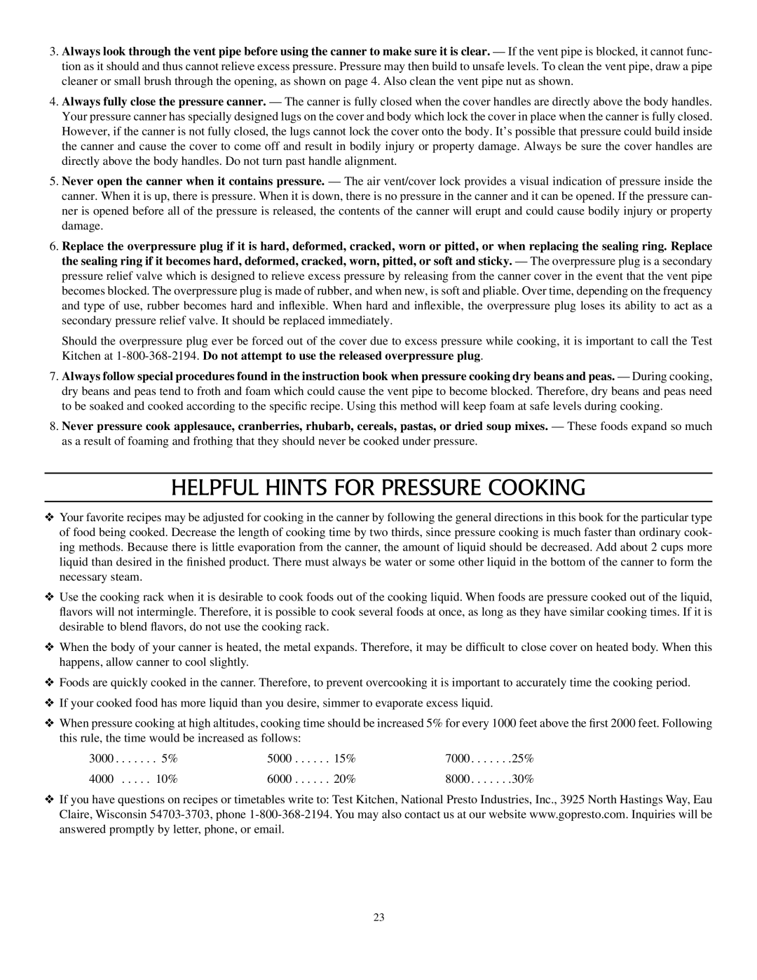 Presto Electric Pressure Washer warranty Helpful Hints for Pressure Cooking 