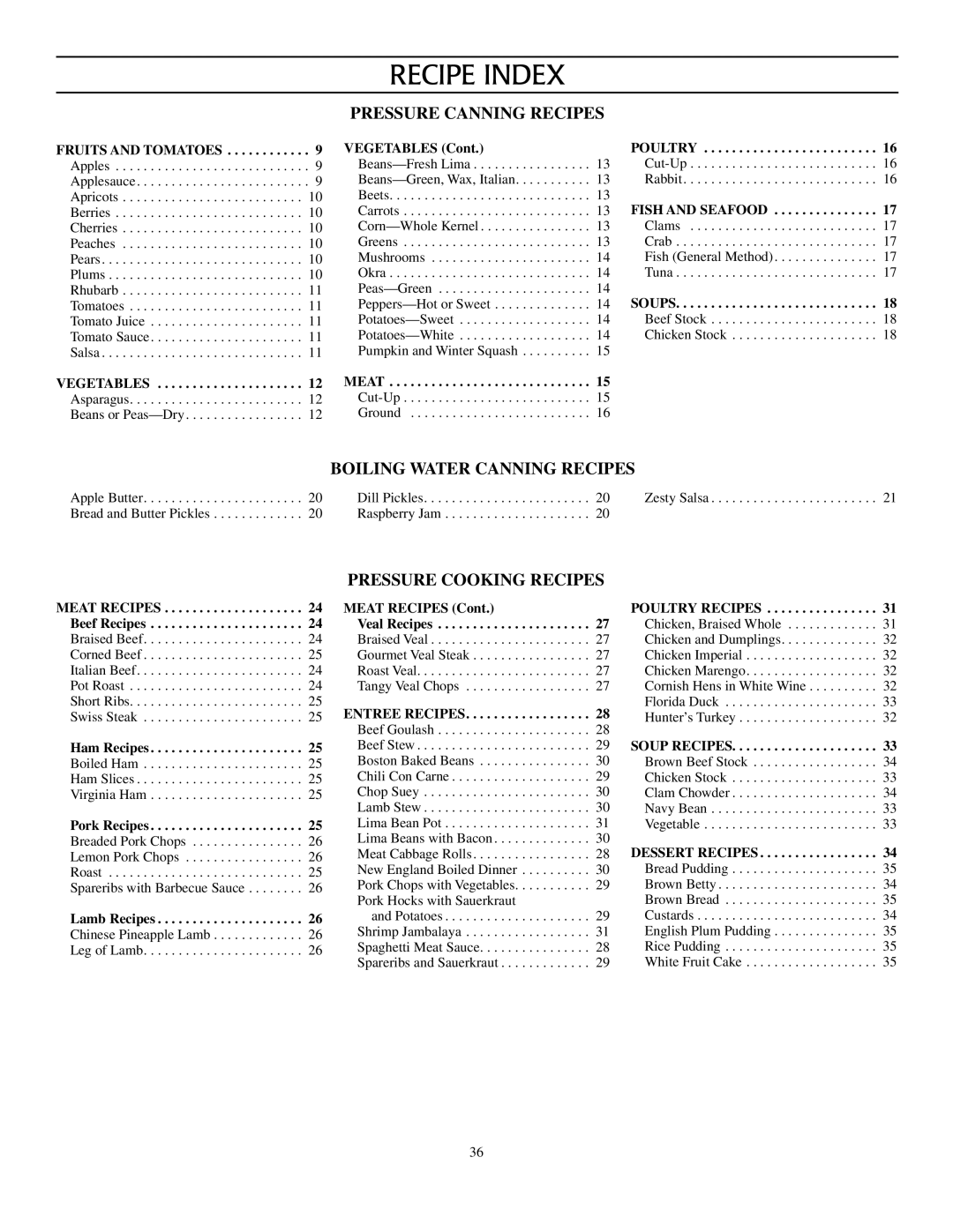 Presto Electric Pressure Washer warranty Recipe Index, Pressure Canning Recipes 