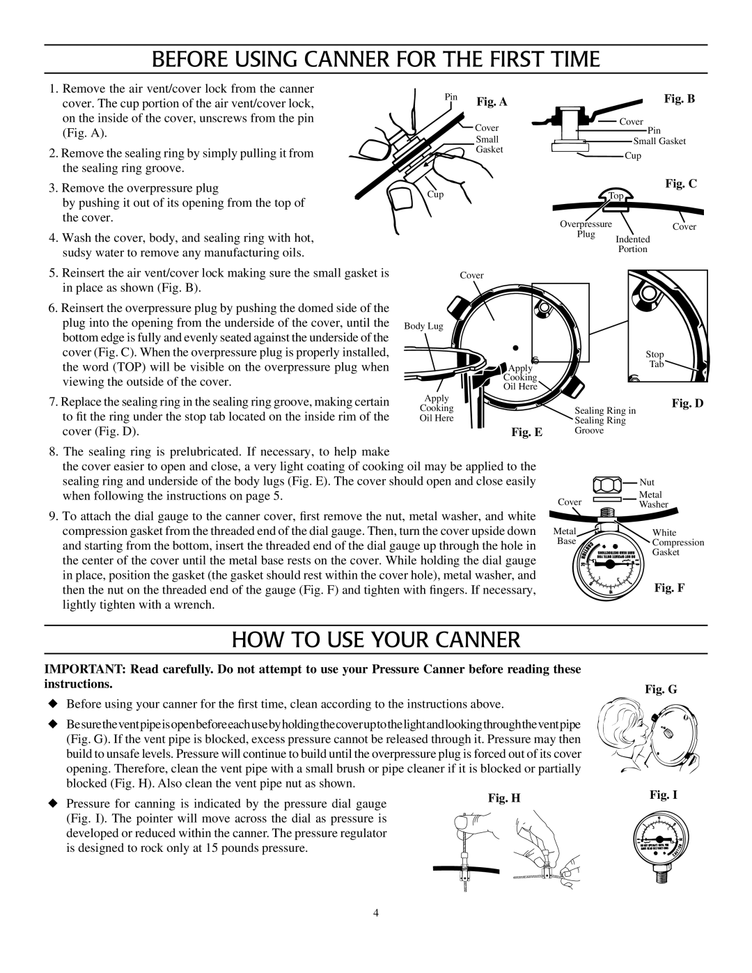 Presto Electric Pressure Washer warranty Before Using Canner for the First Time, How to Use Your Canner 