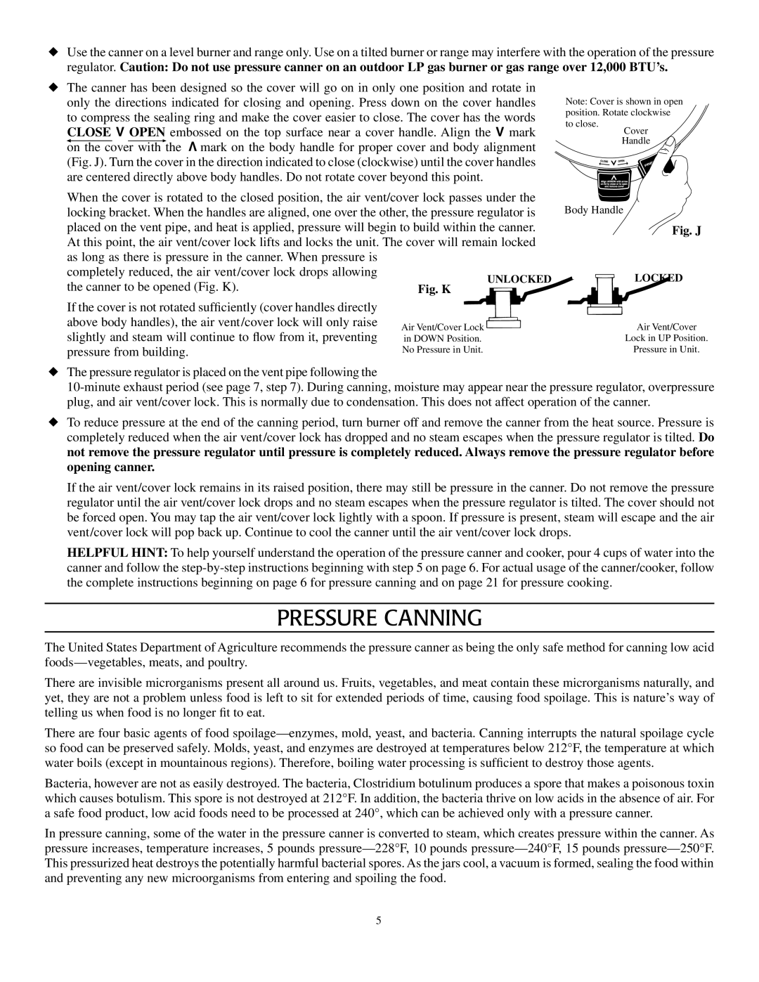 Presto Electric Pressure Washer warranty Pressure Canning, Fig. J 