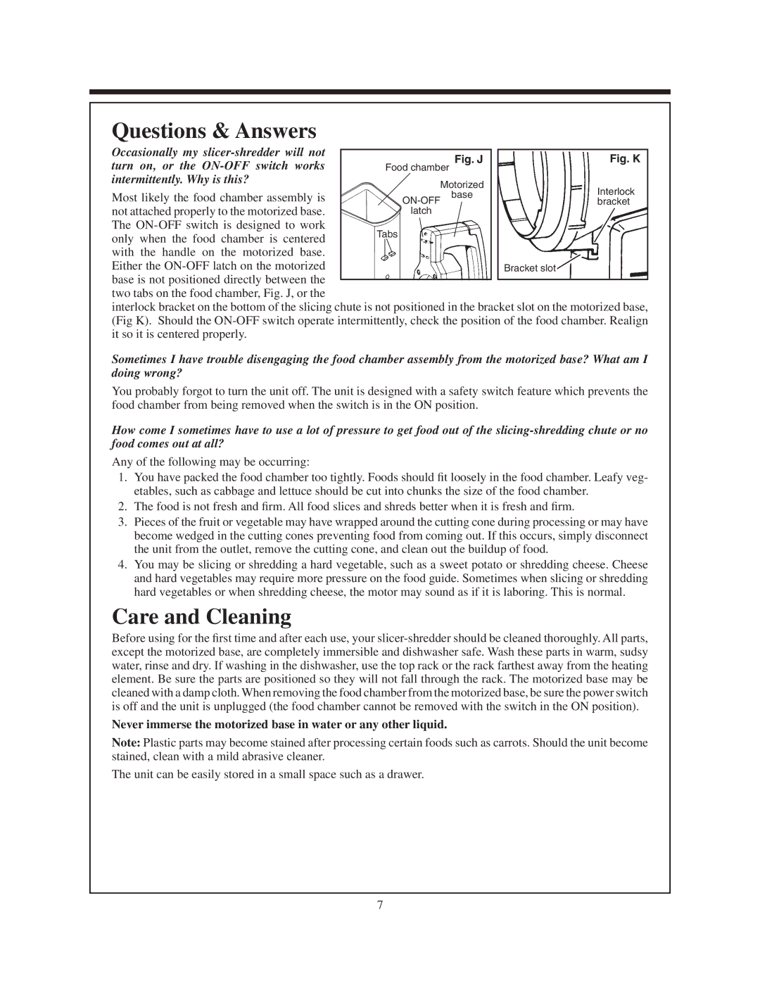 Presto electric slicer-shredder manual Questions & Answers, Care and Cleaning 