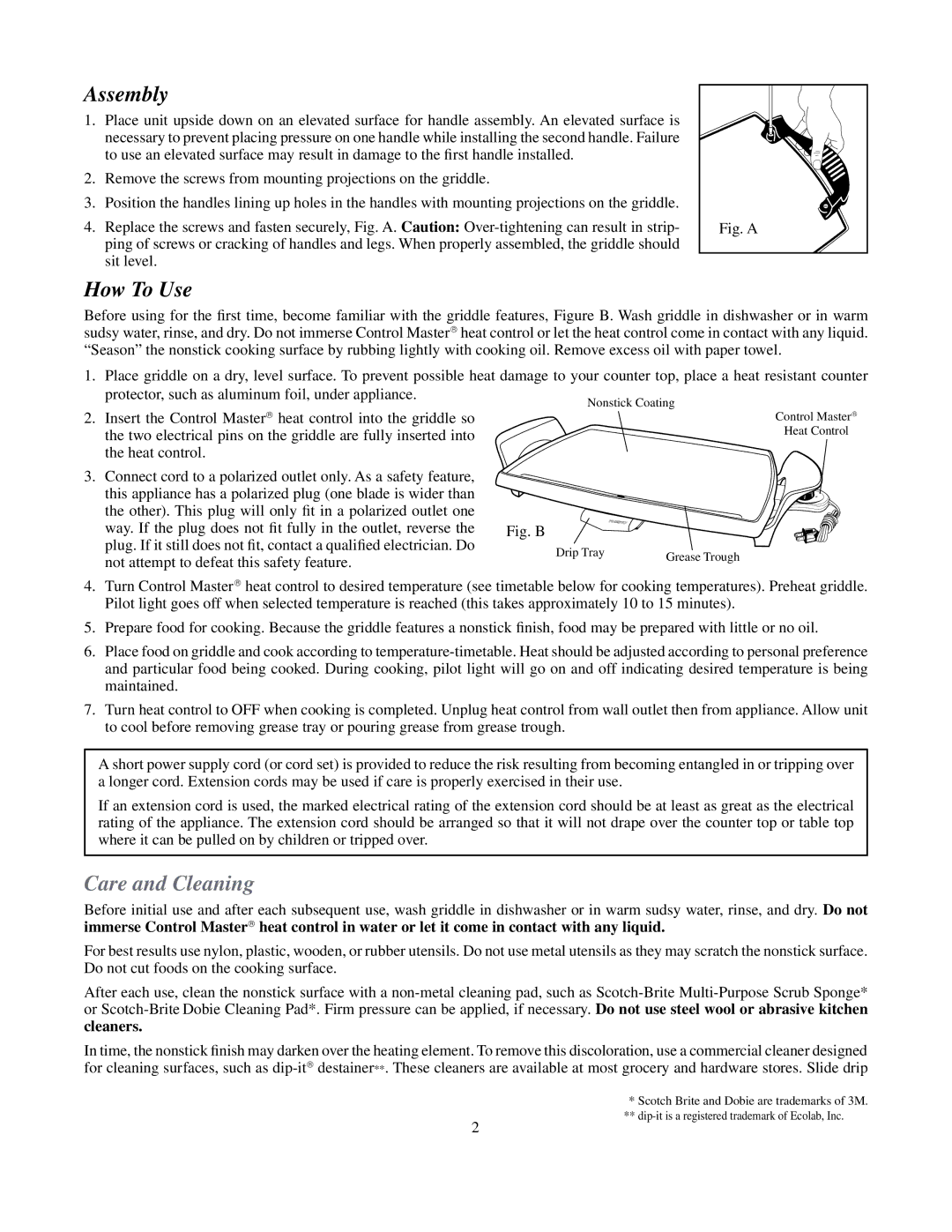 Presto Griddle manual Assembly, How To Use 