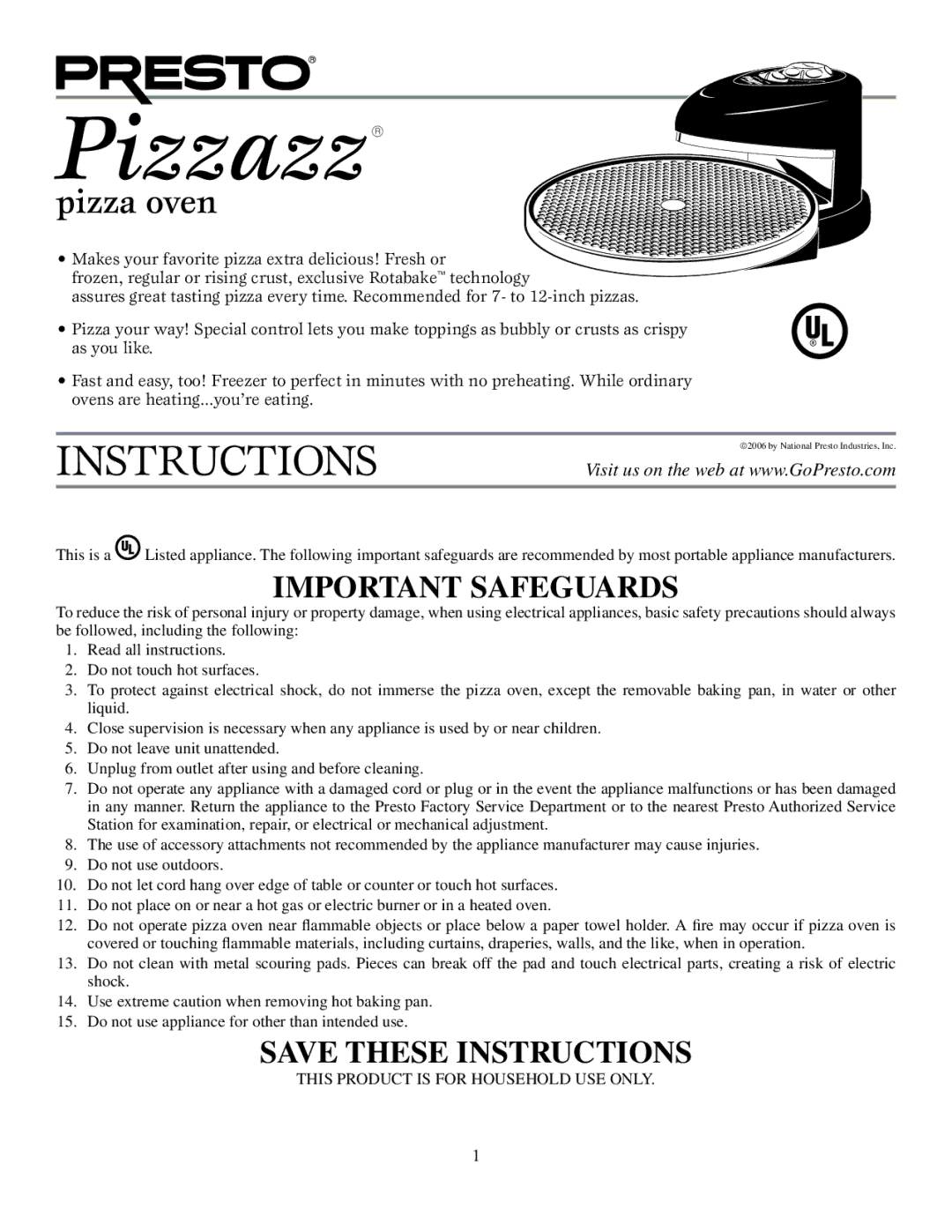 Presto Kitchen Utensil manual Pizzazz 