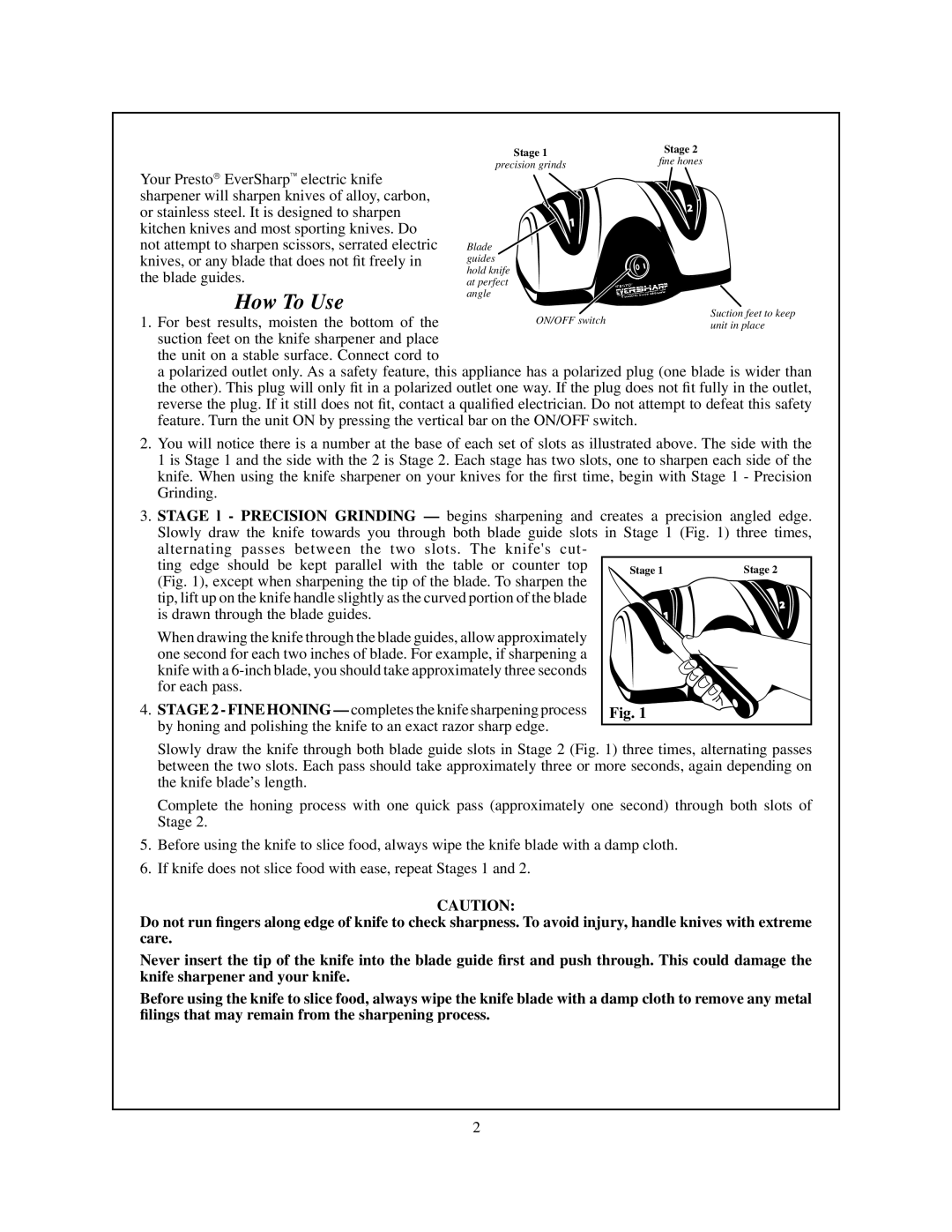 Presto Knife Sharpener, 8800 manual How To Use 