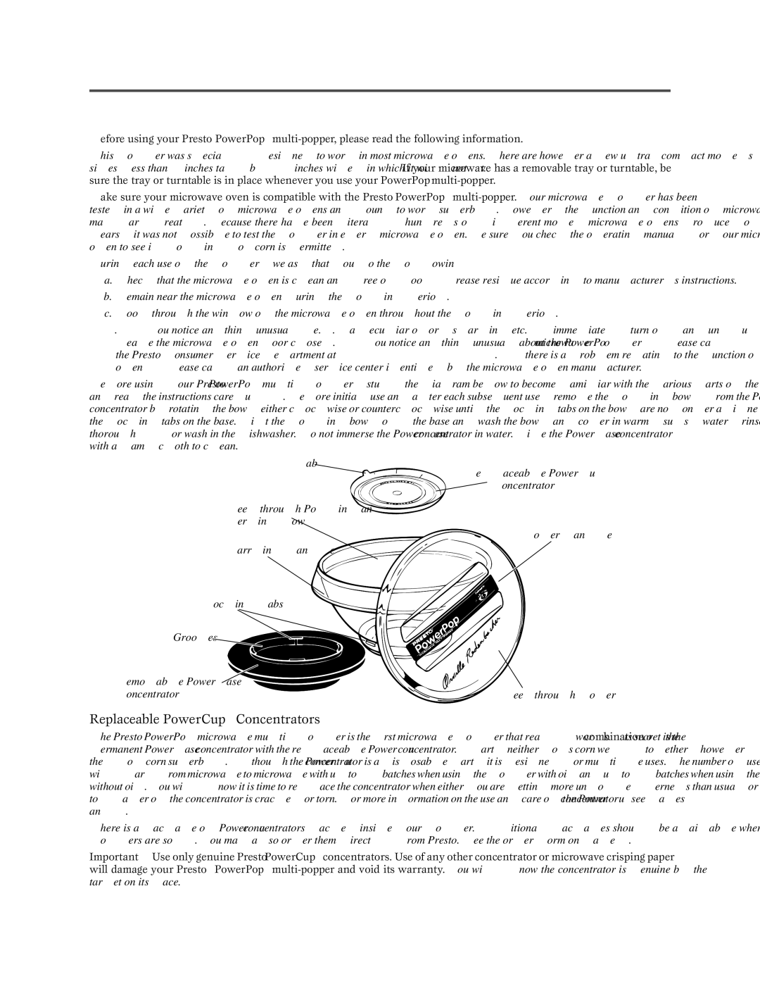 Presto multi-poppe manual Getting Acquainted, Replaceable PowerCup→ Concentrators 