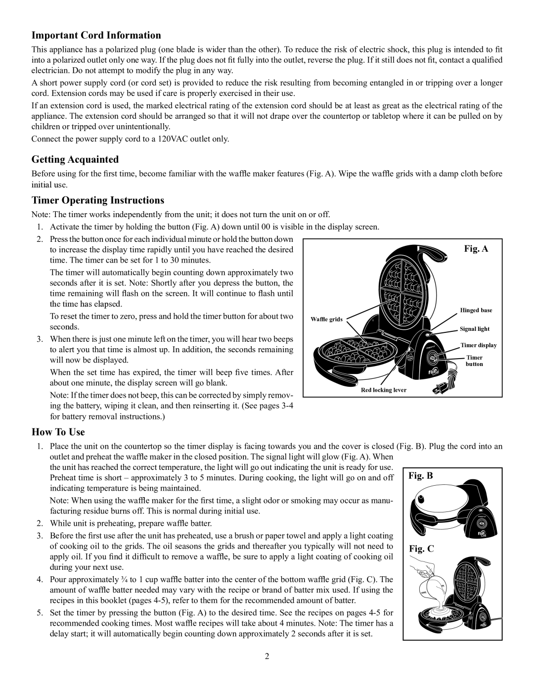 Presto P3510 manual Important Cord Information, Getting Acquainted, Timer Operating Instructions, How To Use 