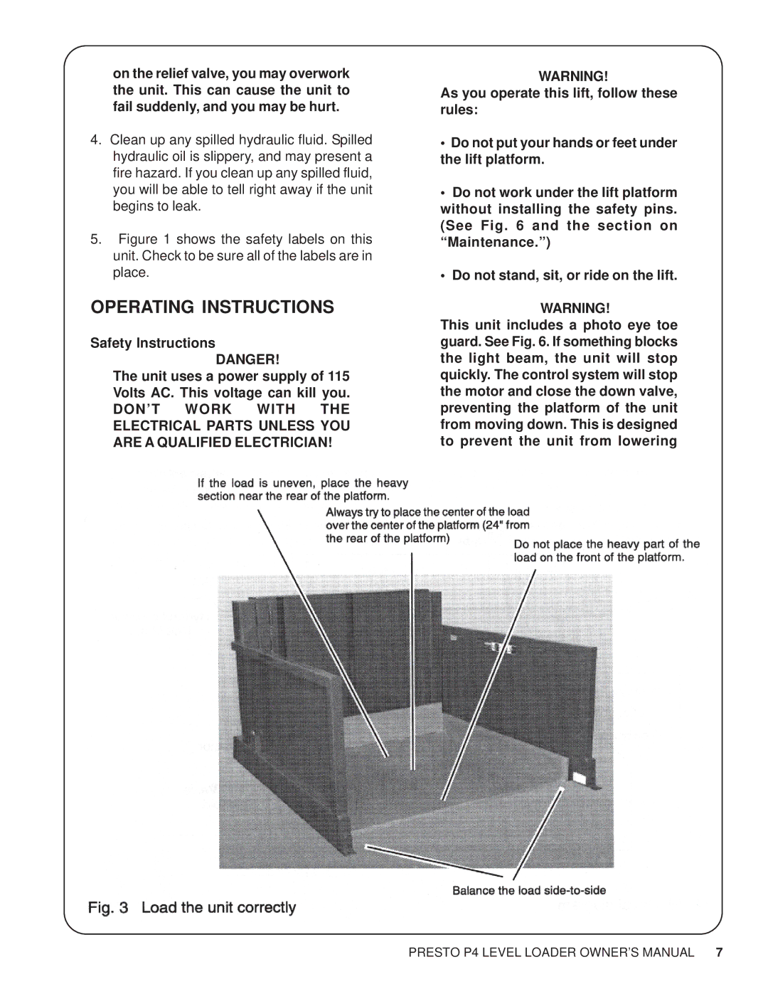 Presto P4 manual Operating Instructions 