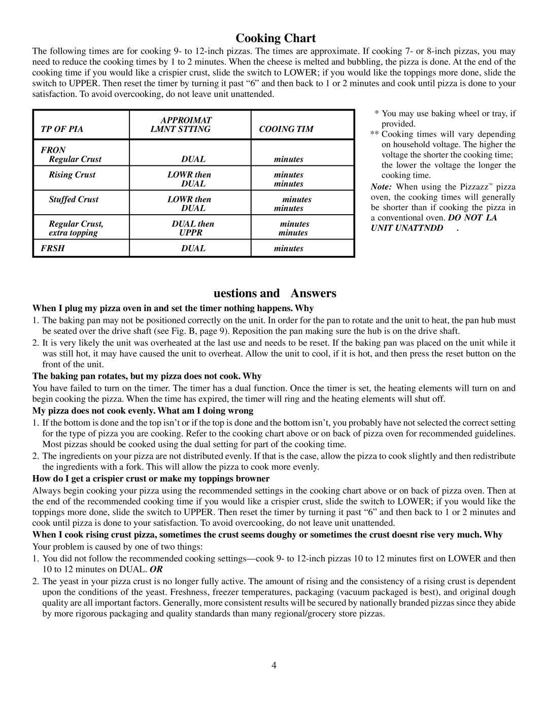 Presto Pizzazz Oven manual Cooking Chart, Questions and Answers, Baking pan rotates, but my pizza does not cook. Why? 