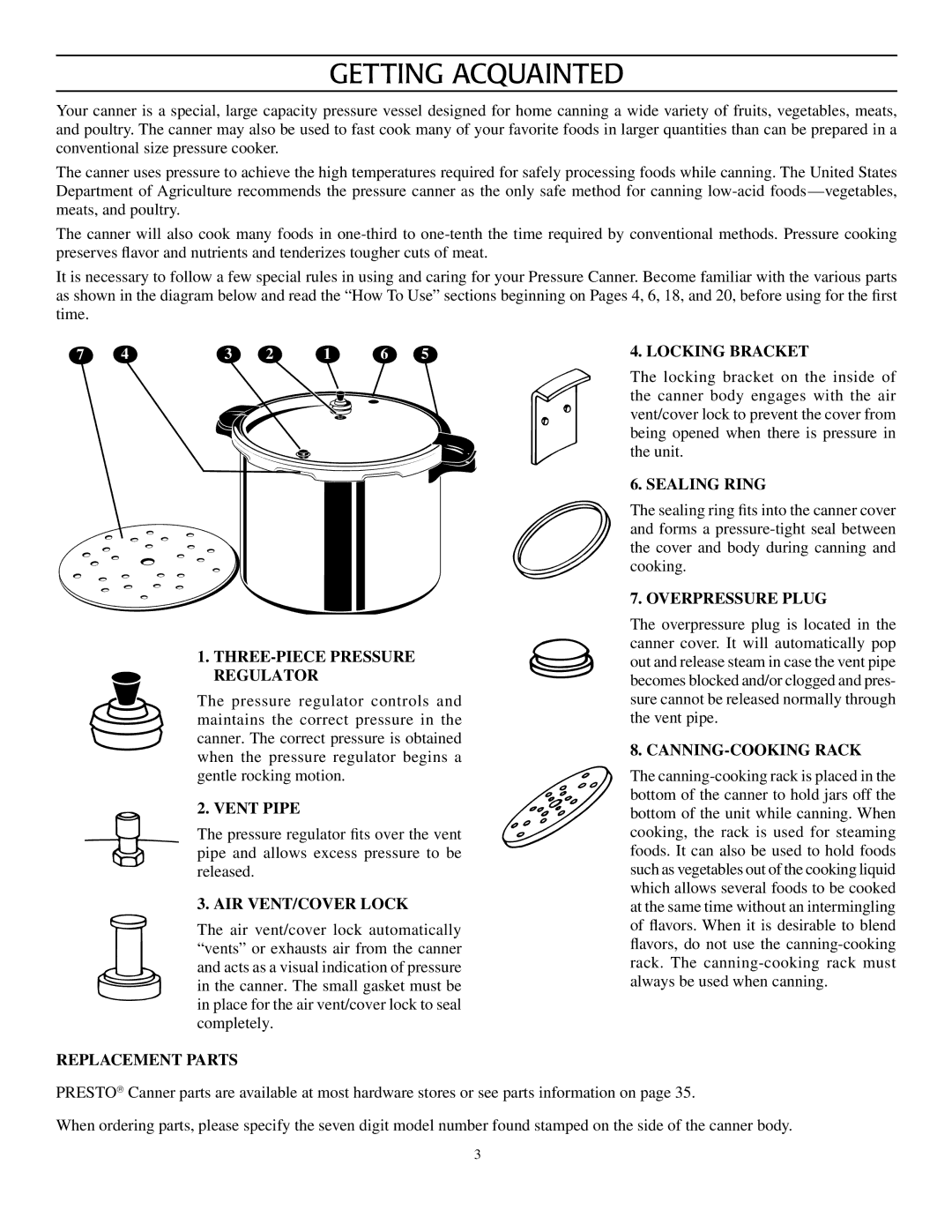 Presto Pressure Canner and Cooker warranty Getting Acquainted, Locking Bracket 