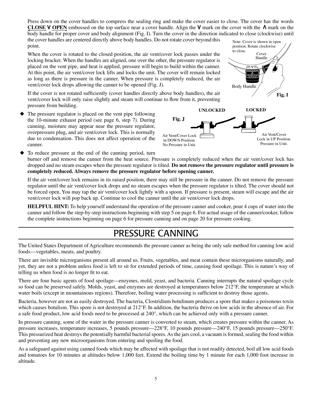 Presto Pressure Canner and Cooker warranty Pressure Canning, Fig. J 