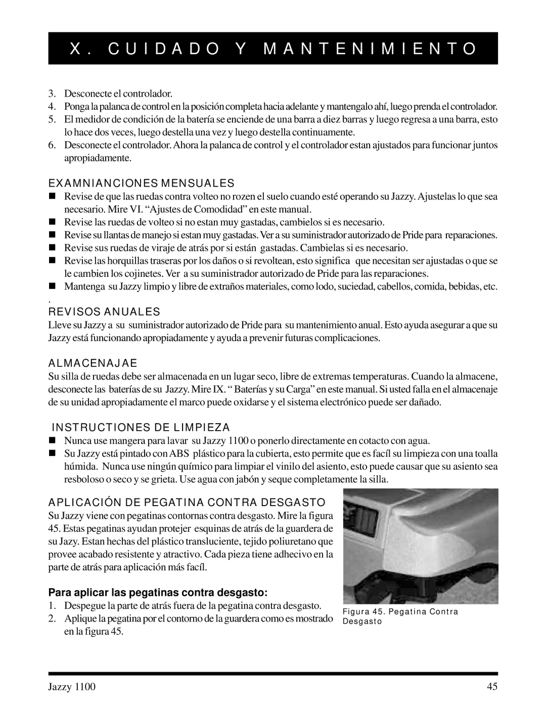 Pride Mobility 1100 manual Examnianciones Mensuales, Revisos Anuales, Almacenajae, Instructiones DE Limpieza 