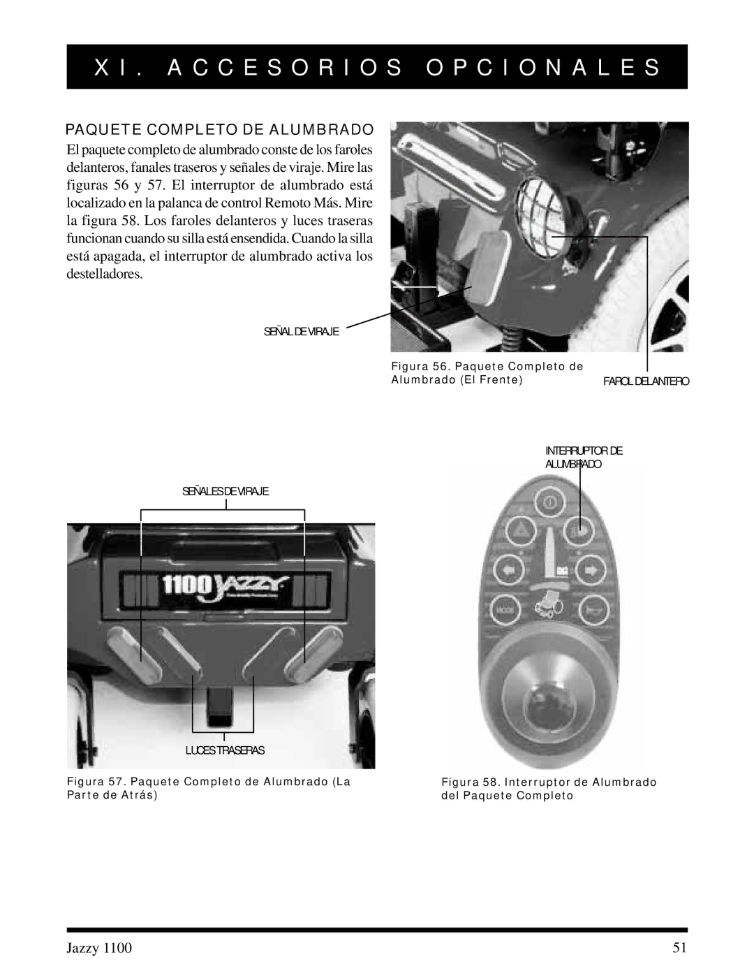 Pride Mobility 1100 manual Paquete Completo DE Alumbrado, Figura 56. Paquete Completo de Alumbrado El Frente 