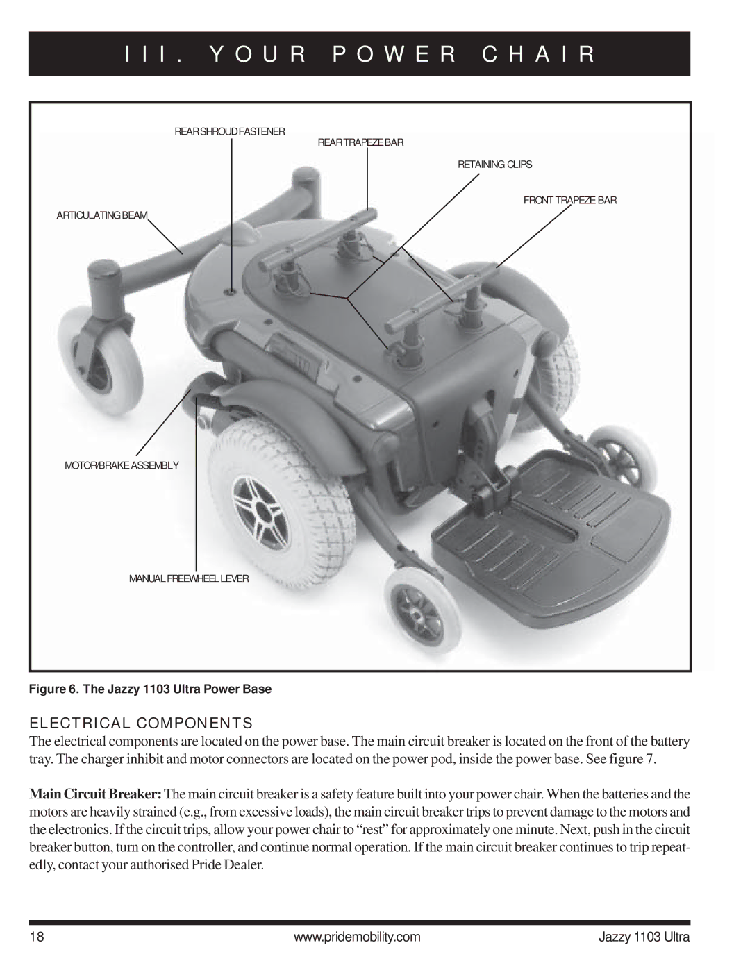 Pride Mobility manual Electrical Components, Jazzy 1103 Ultra Power Base 