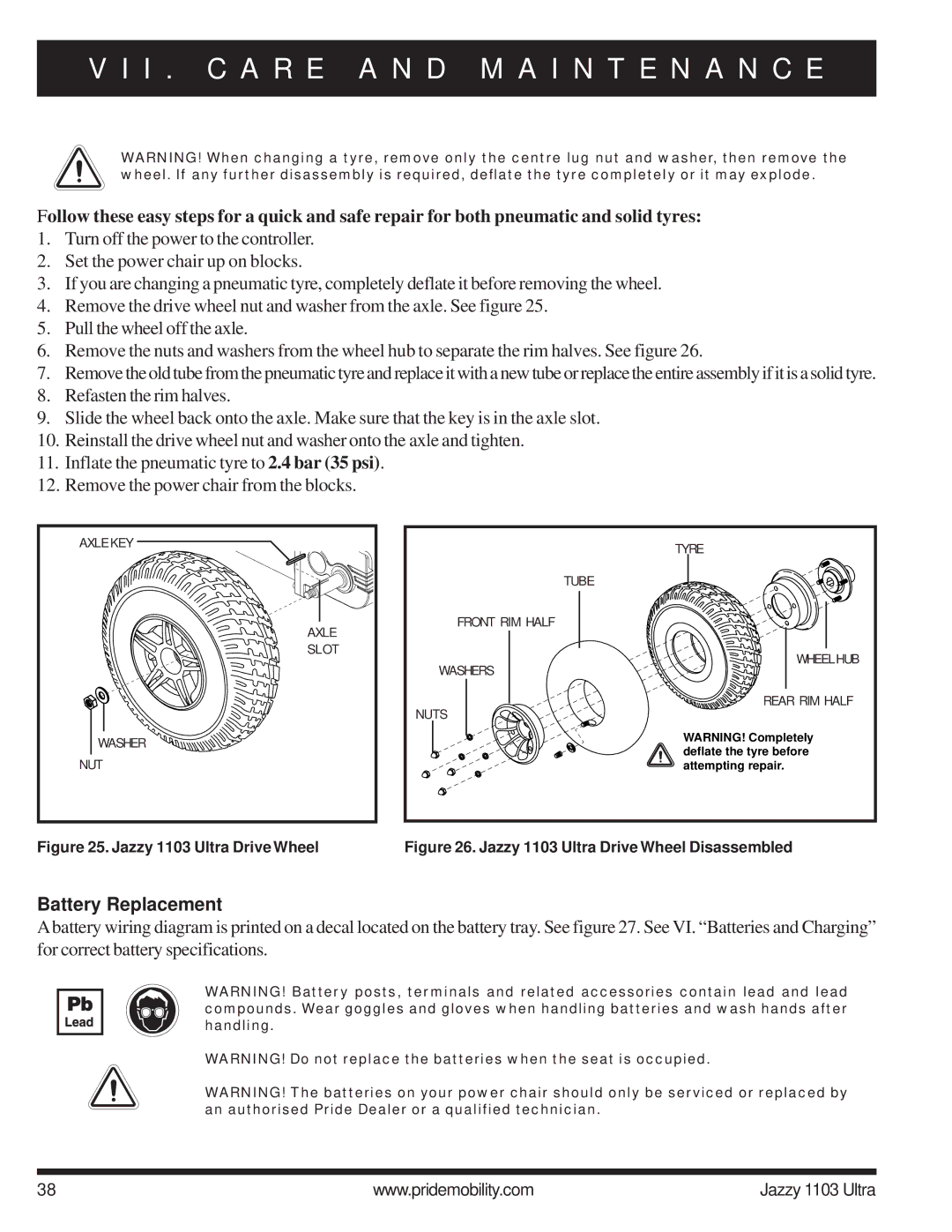 Pride Mobility manual Battery Replacement, Jazzy 1103 Ultra Drive Wheel 